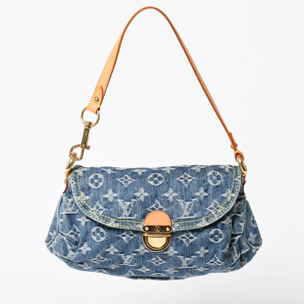 Louis Vuitton Pleaty Denim Top Handle Bag Monogram Blue